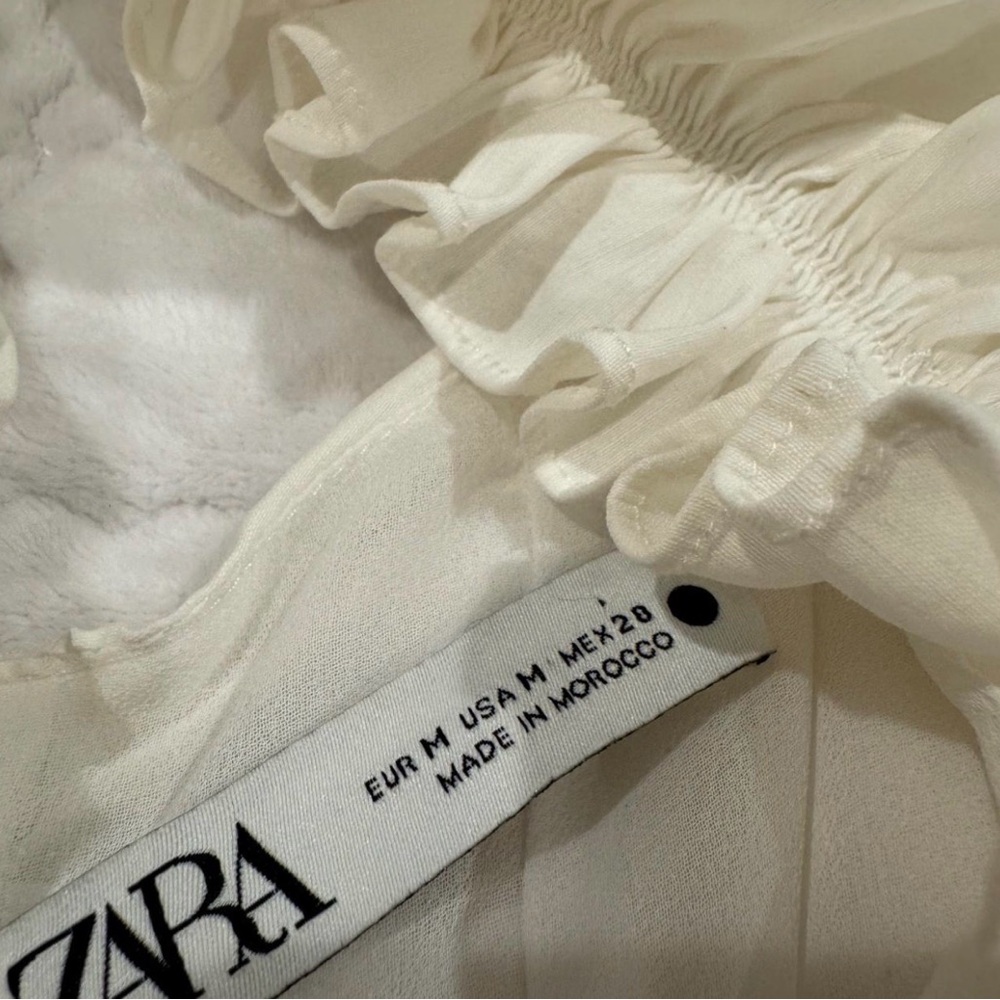 Zara White Ruffled Mini Dress Medium - Picture 4 of 5